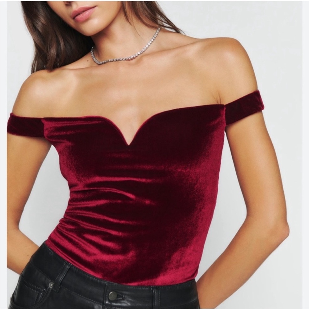 Reformation Andria Red Velvet Top